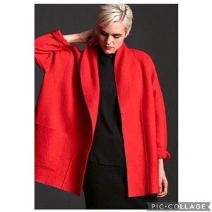 EUC Eileen Fisher Shawl Collar Open Front Kimono Wool Jacket in Poppy